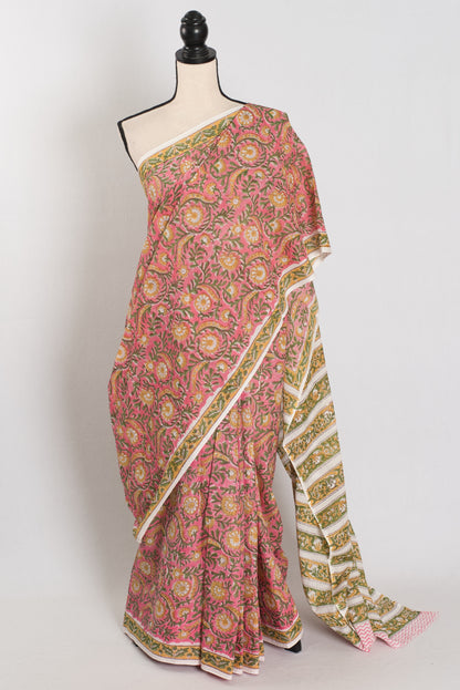 Jia: Pink Kalamkari Printed Mulmul Cotton Saree | Soft Lightweight Handloom image 0