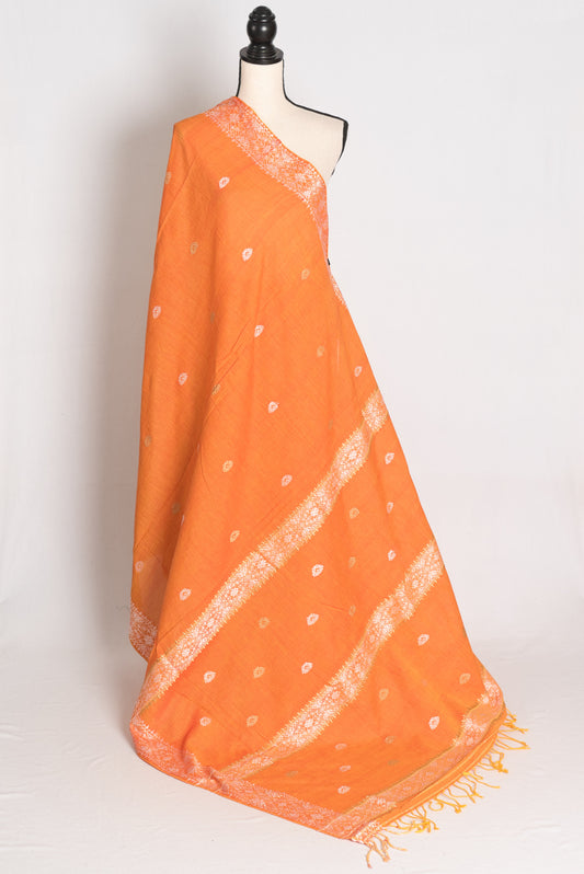 Pritha : Vibrant Orange Pure Cotton Assamese Handloom Saree image 1