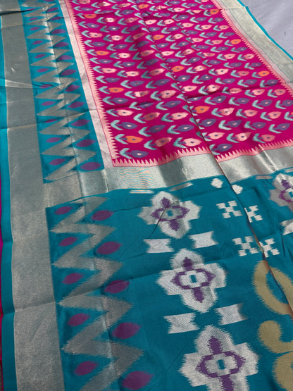 Kalyani | Hot Pink & Rama Green Art Silk Pochampally Saree image 5