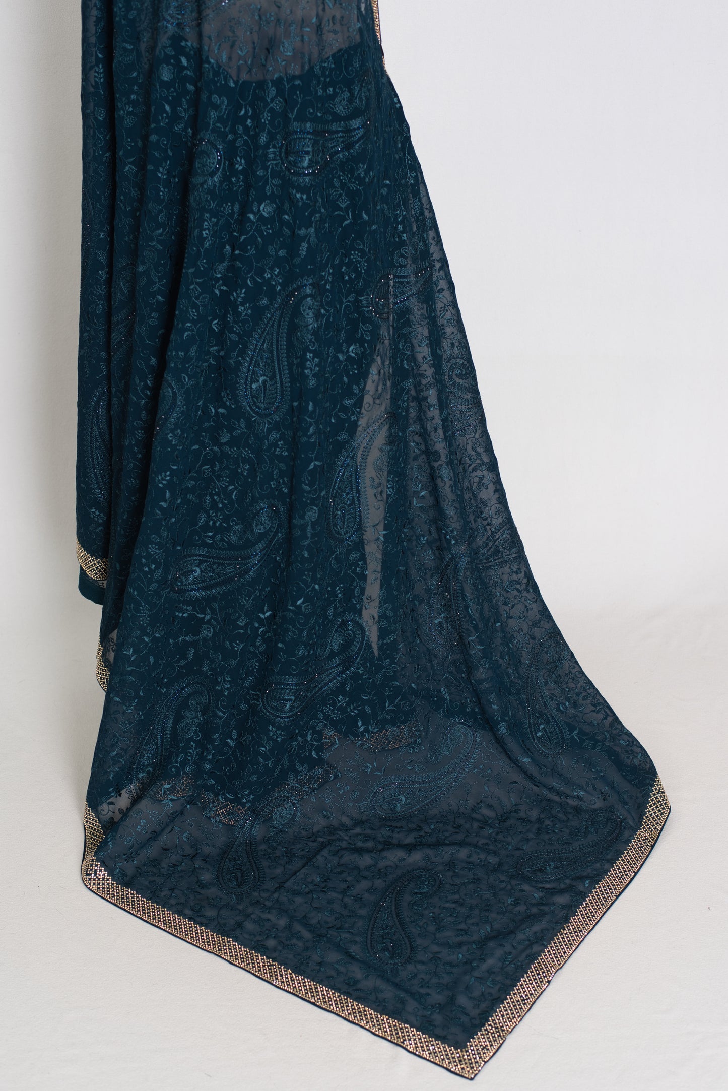 Sia | Cobalt Blue Georgette Kashmiri Embroidery Saree| Designer Cocktail Glamour image 4