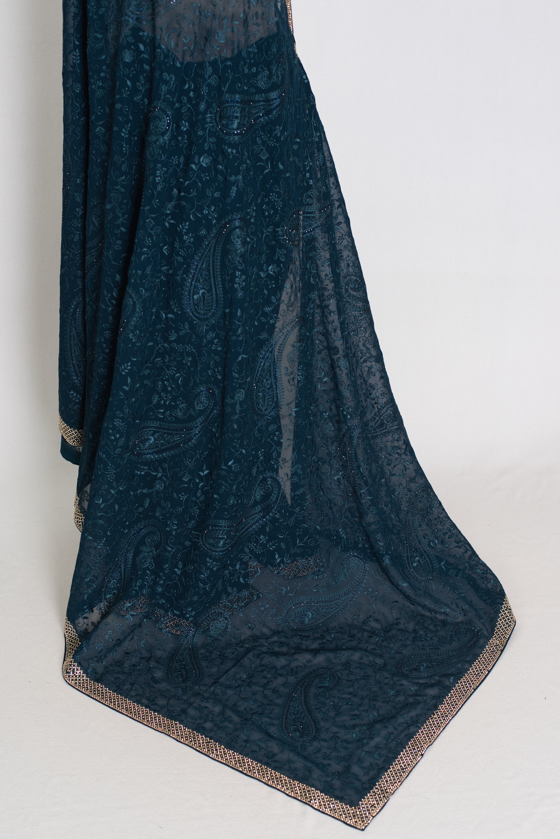Sia | Cobalt Blue Georgette Kashmiri Embroidery Saree| Designer Cocktail Glamour image 4
