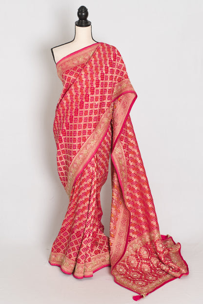 Afrin | Rani Pink Semi Georgette Saree | Pre-Stitched Size 38 Blouse image 0