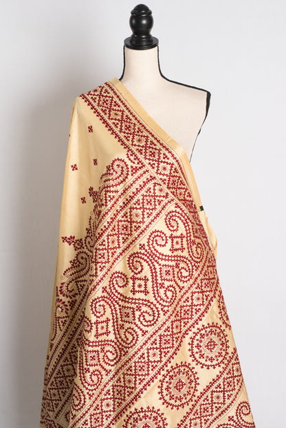 Moonlit Sand - Hand Embroidered Blended Silk Gujrati Work Saree image 4