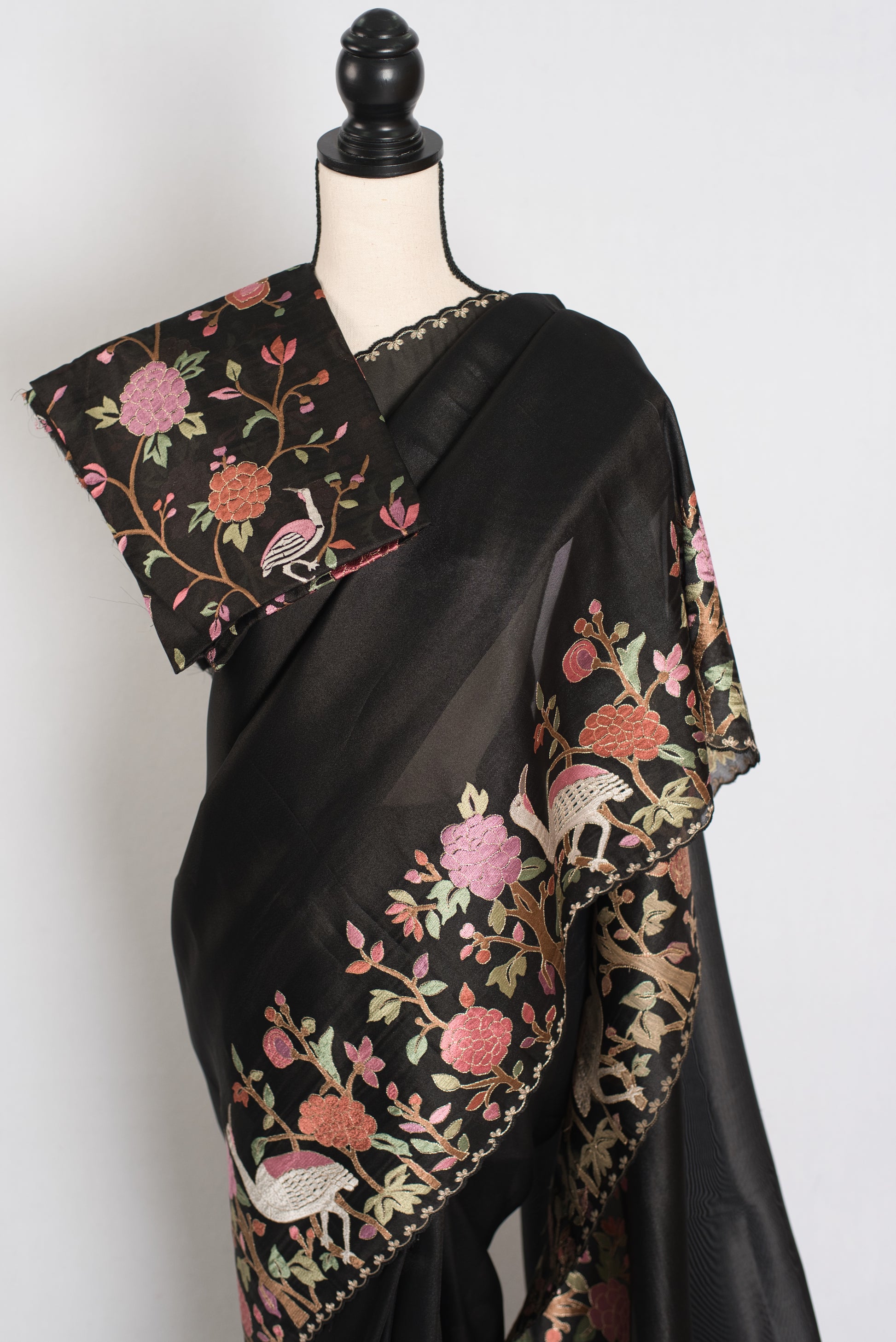 Raji : Black Thread Embroidery Party Wear Organza Saree image 2