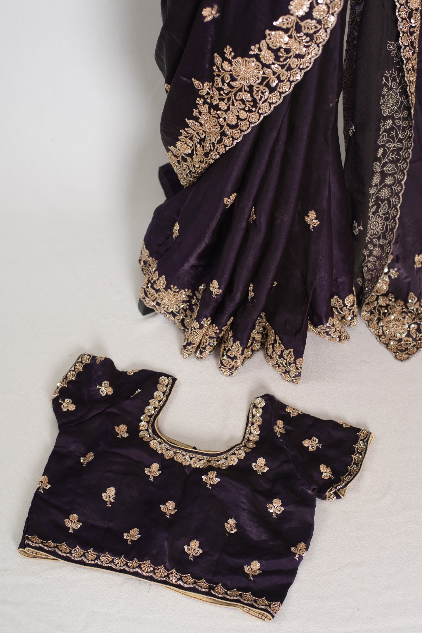 Priya | Deep Purple Tissue Saree | Stitched Size 38 Blouse (Adjustable to 40) image 2
