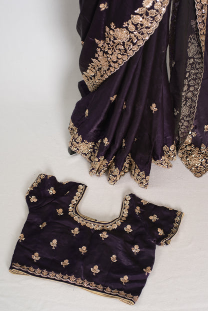 Priya | Deep Purple Tissue Saree | Stitched Size 38 Blouse (Adjustable to 40) image 2