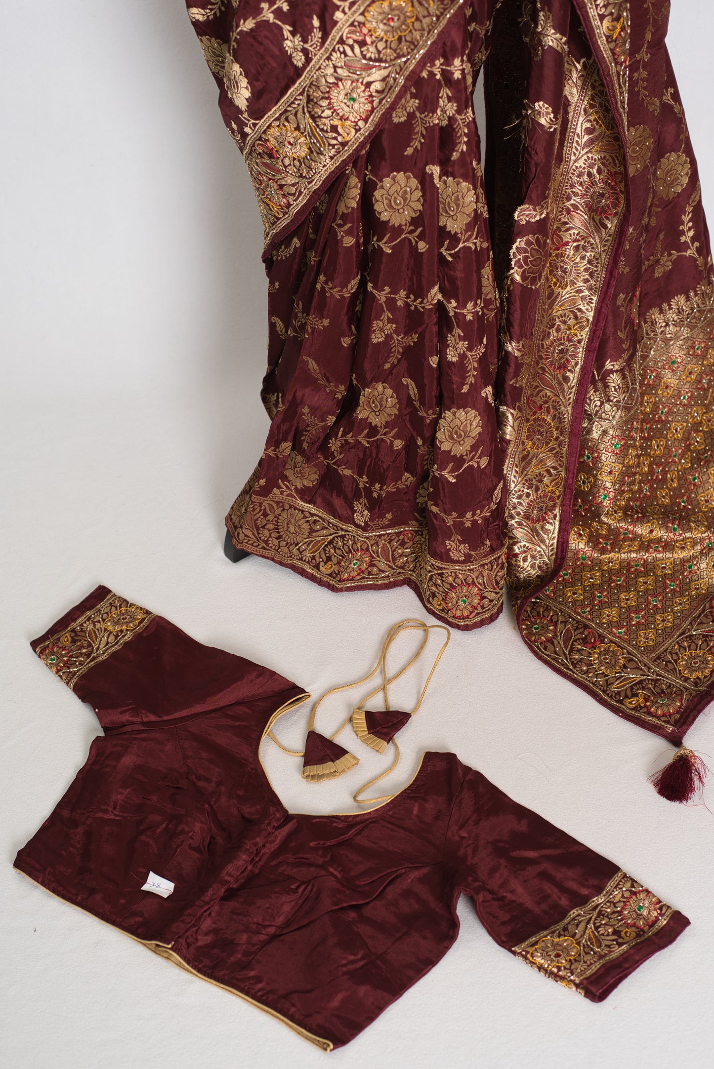 Shruti : Coffee Brown Dola Silk Banarasi Saree with 38 Size Blouse image 1