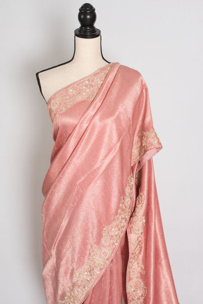 Navya | Baby Pink Semi Brocade Silk Hand Embroidery Saree | Pastel Collection image 6