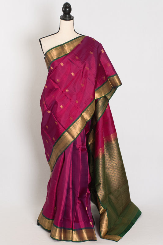 Kanta: Magenta & Bottle Green Kanjivaram Silk Saree | Silk Mark image 0