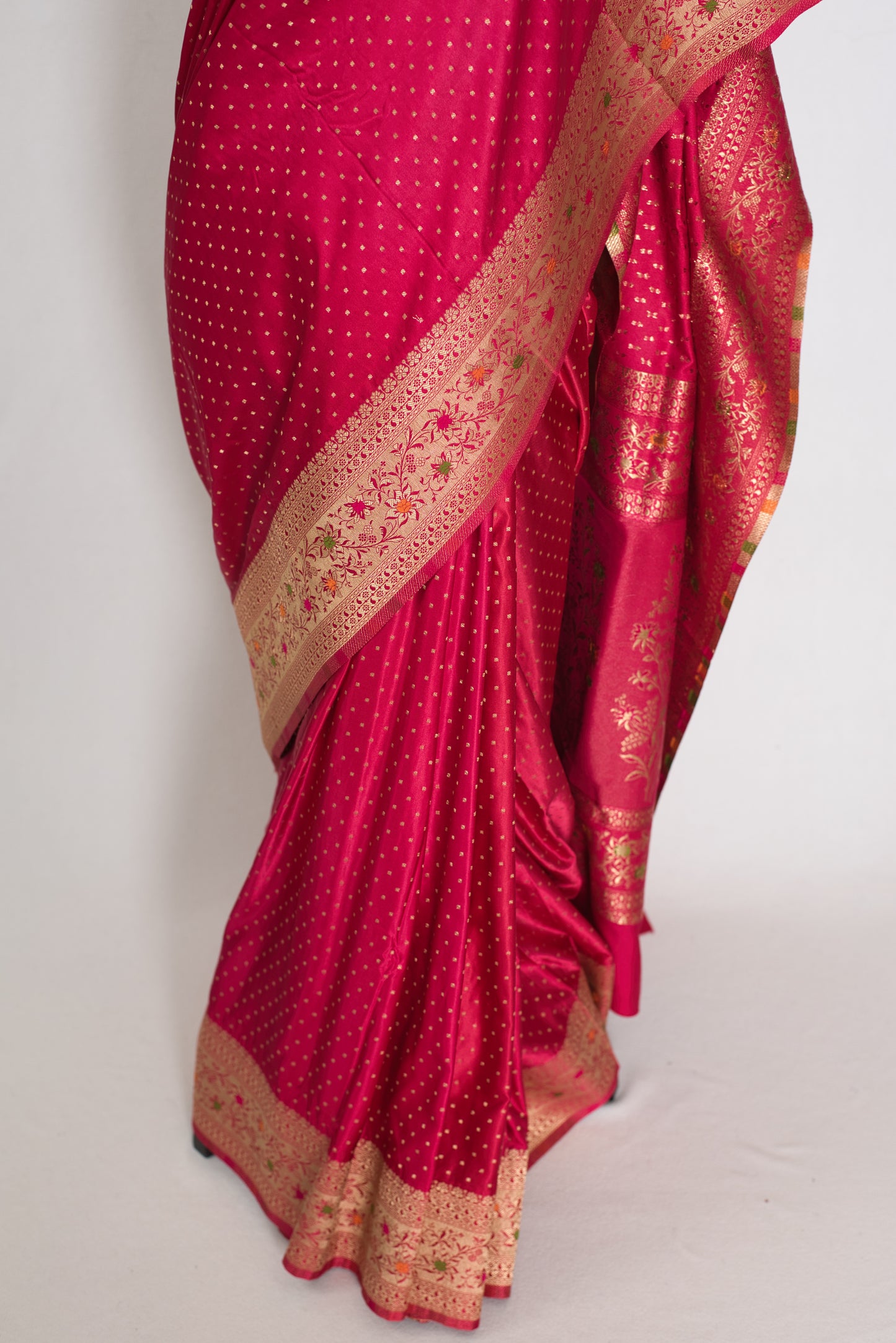 Rosy | Rose Pink Semi Mashru Banarasi Saree | Pre-Stitched Size 40 Blouse image 7