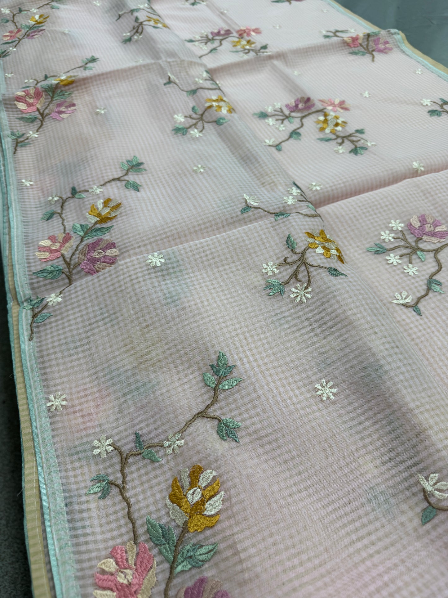 Rohini | Pink Floral Embroidery Blended Cotton Kota Saree image 4