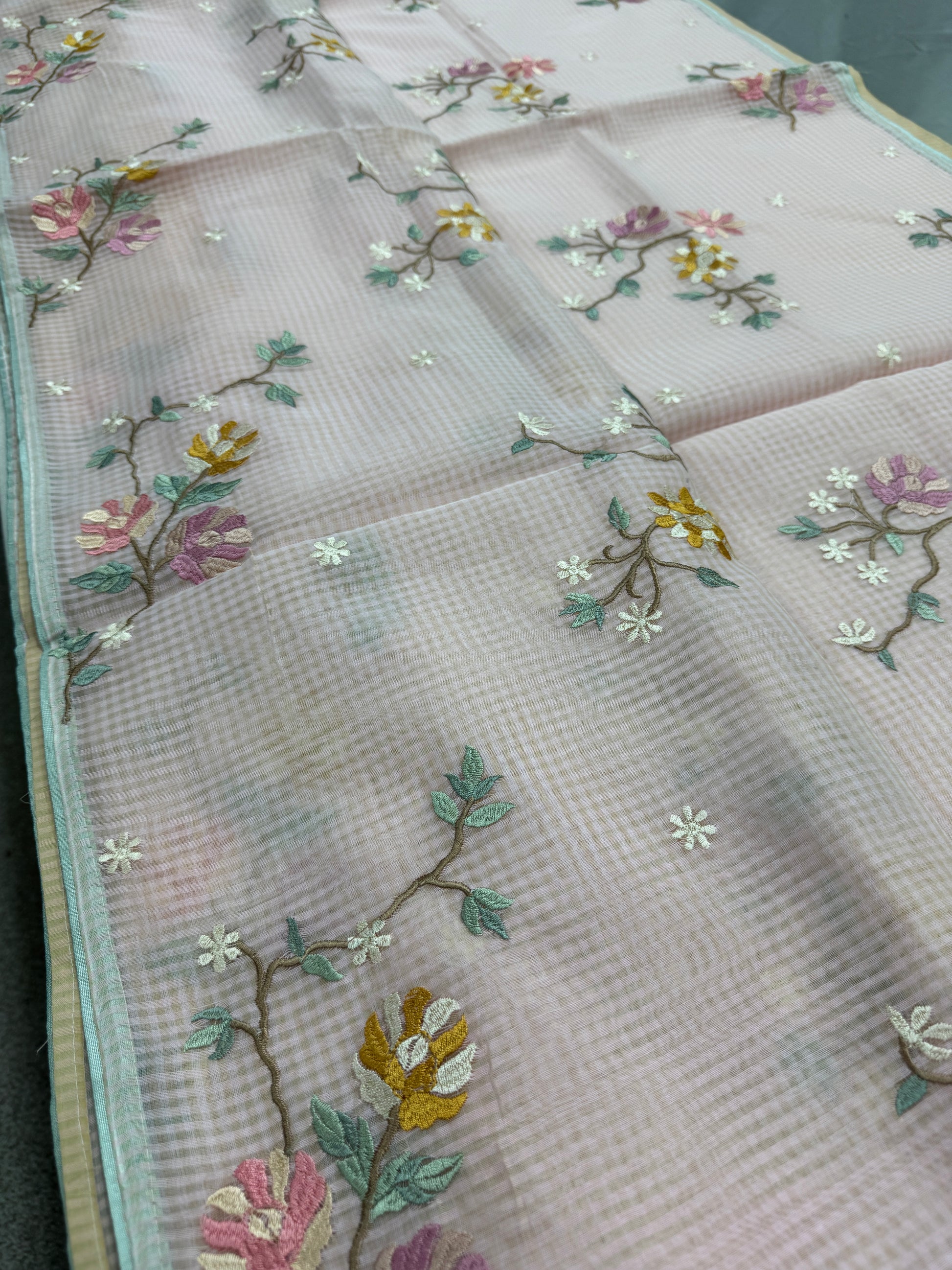 Rohini | Pink Floral Embroidery Blended Cotton Kota Saree image 4