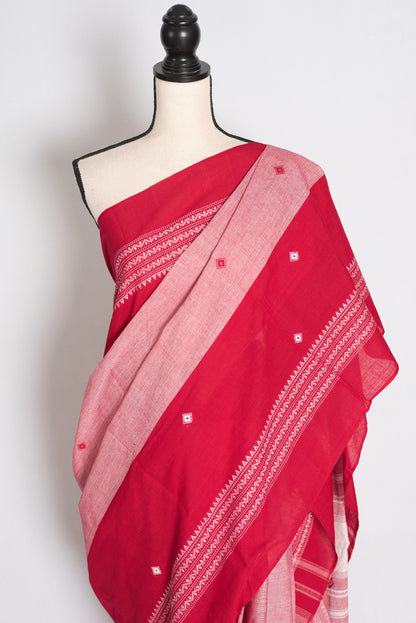 Rashi: Red and Pink Dhaniakhali Soft Cotton Bengali Traditional Saree image 2