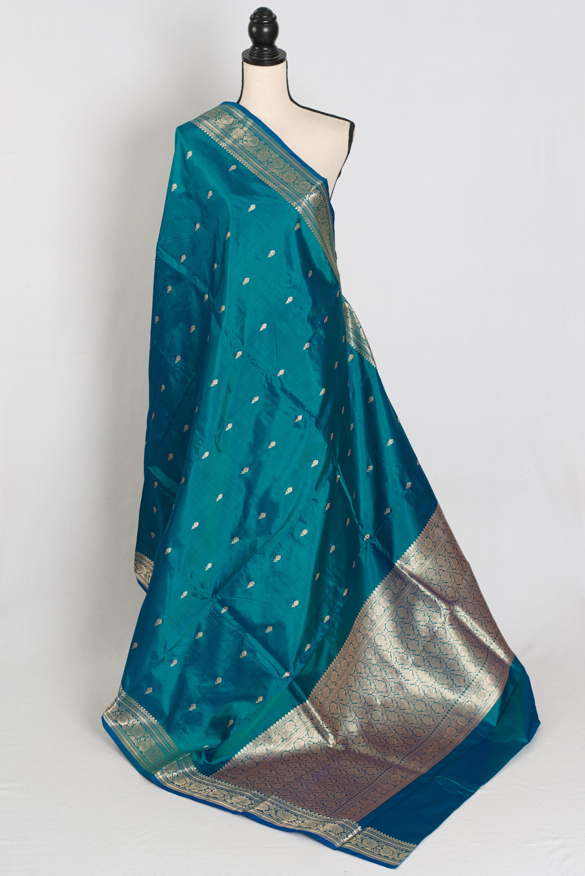 Gauri | Peacock Green & Gold Katan Silk Banarasi Saree | Silk Mark Certified image 1