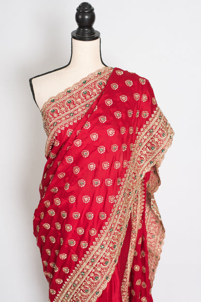 Reshma | Rosy Pink Designer Satin Saree | Royal Bridal & Festive Wear image 6