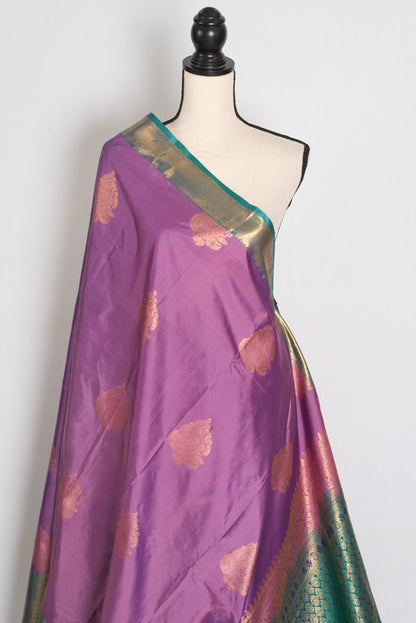 Mita : Mauve & Sea Green Contrast Semi Silk Kanjivaram Saree image 4