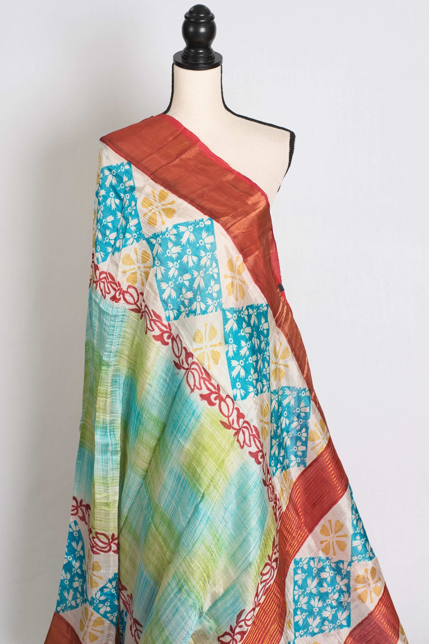 Sri : Hand Block Printed Matka by Tussar Silk Saree in Multi-Color Prints image 4