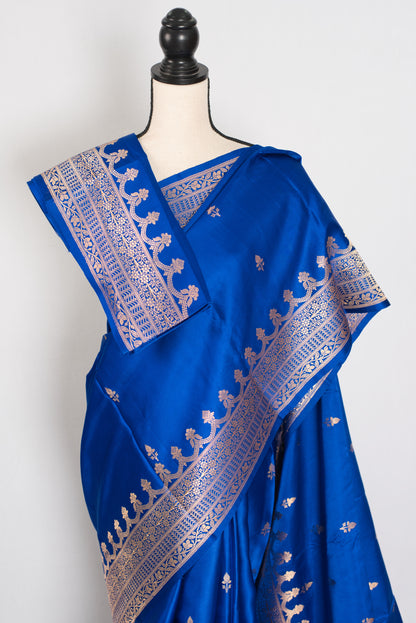 Suhani | Royal Blue Premium Mashru Banarasi Silk Saree | Traditional Gold Zari image 2