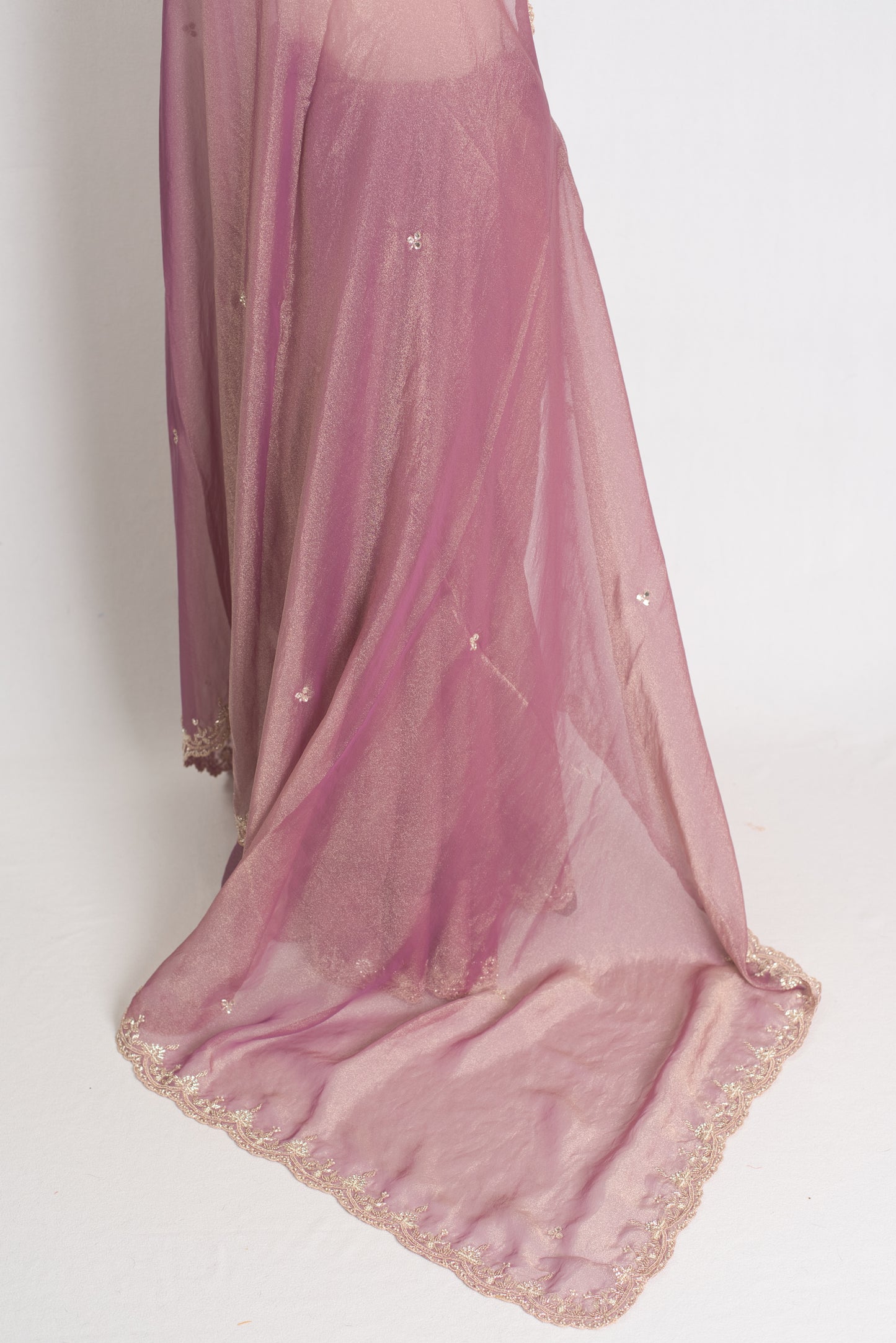 Fariha : Hand Embroidery Soft Tissue Party Wear Saree in Onion Pink image 3