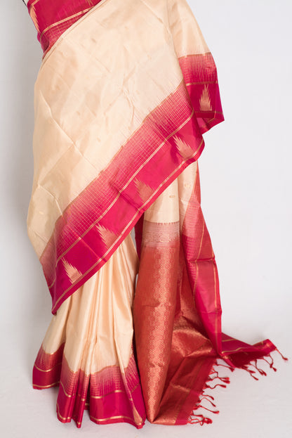 Naina: Clay White & Rani Pink Kanjivaram Silk Saree | Silk Mark Certified image 5