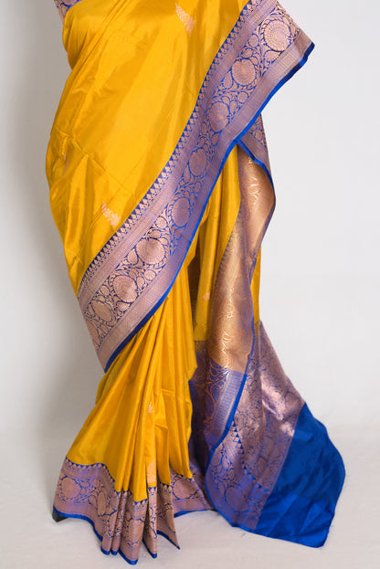 Shukti : Yellow Pure Katan Banarasi Silk Saree with Gold Zari | Silk Mark image 5