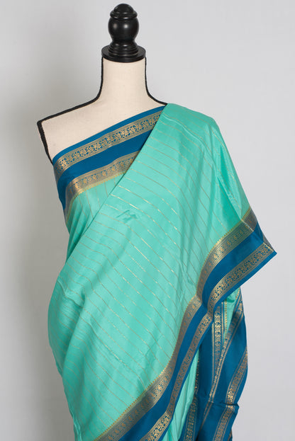 Divya : Aqua Blue & Teal Premium Mysore Crepe Silk Saree | Silk Mark Certified image 5