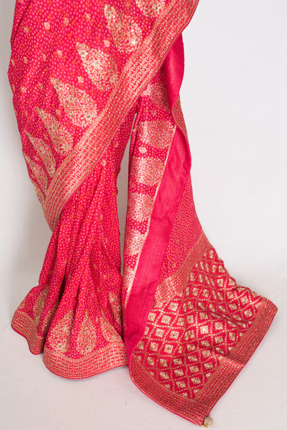 Mili | Hot Pink Dola Silk Embroidery Saree | Sequins & Zari Accents image 6