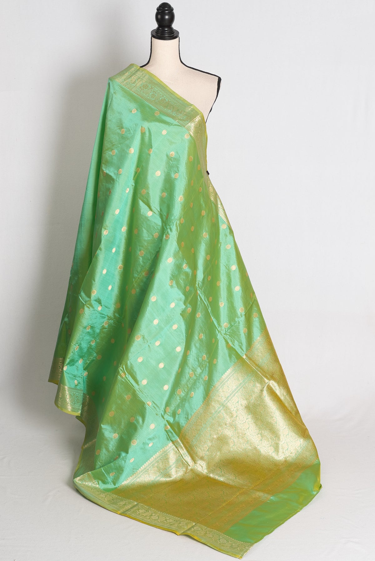 Malathi: Sea Green and Gold Katan Silk Banarasi Saree image 1