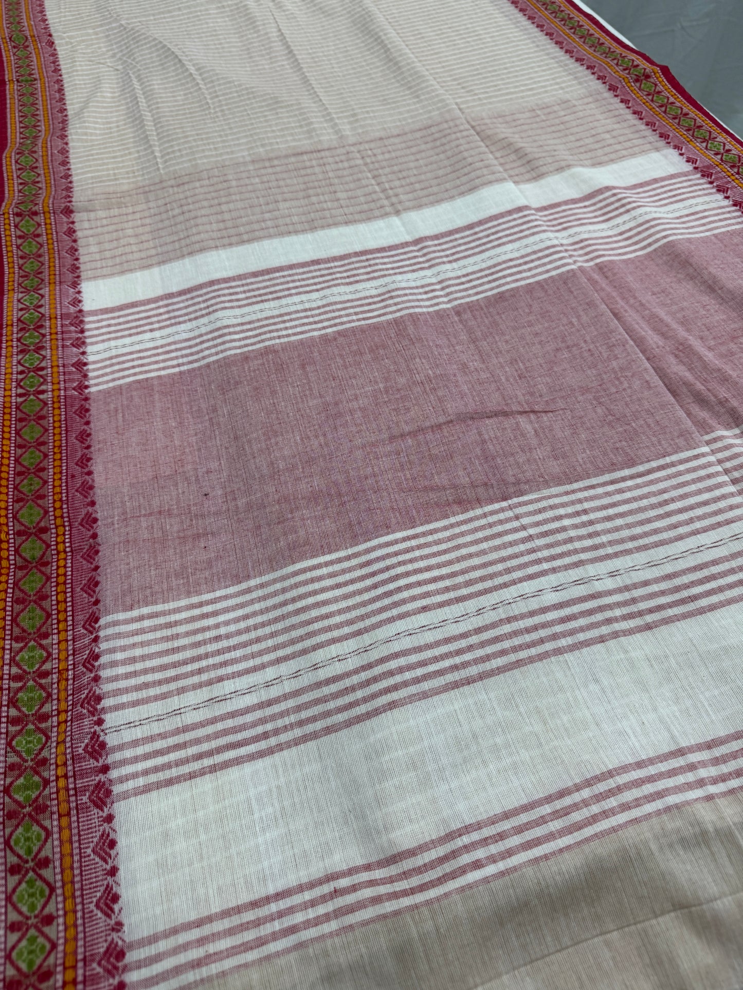 Jamini : Biscuit Brown and Red Soft Cotton Dhaniakhali Saree image 1