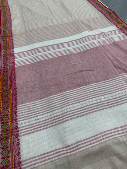 Jamini : Biscuit Brown and Red Soft Cotton Dhaniakhali Saree image 1