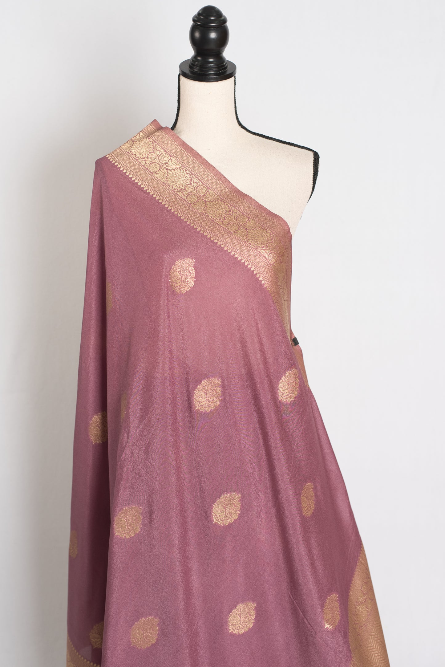 Naaz : Semi Crepe Silk Budget Friendly Banarasi Saree in Purple and Gold image 4