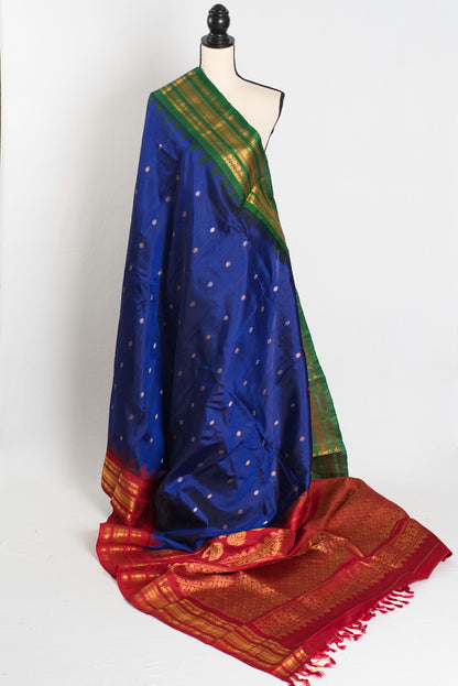 Girija : Ganga Jamuna Border Gadwal Silk Saree in Midnight Blue image 1