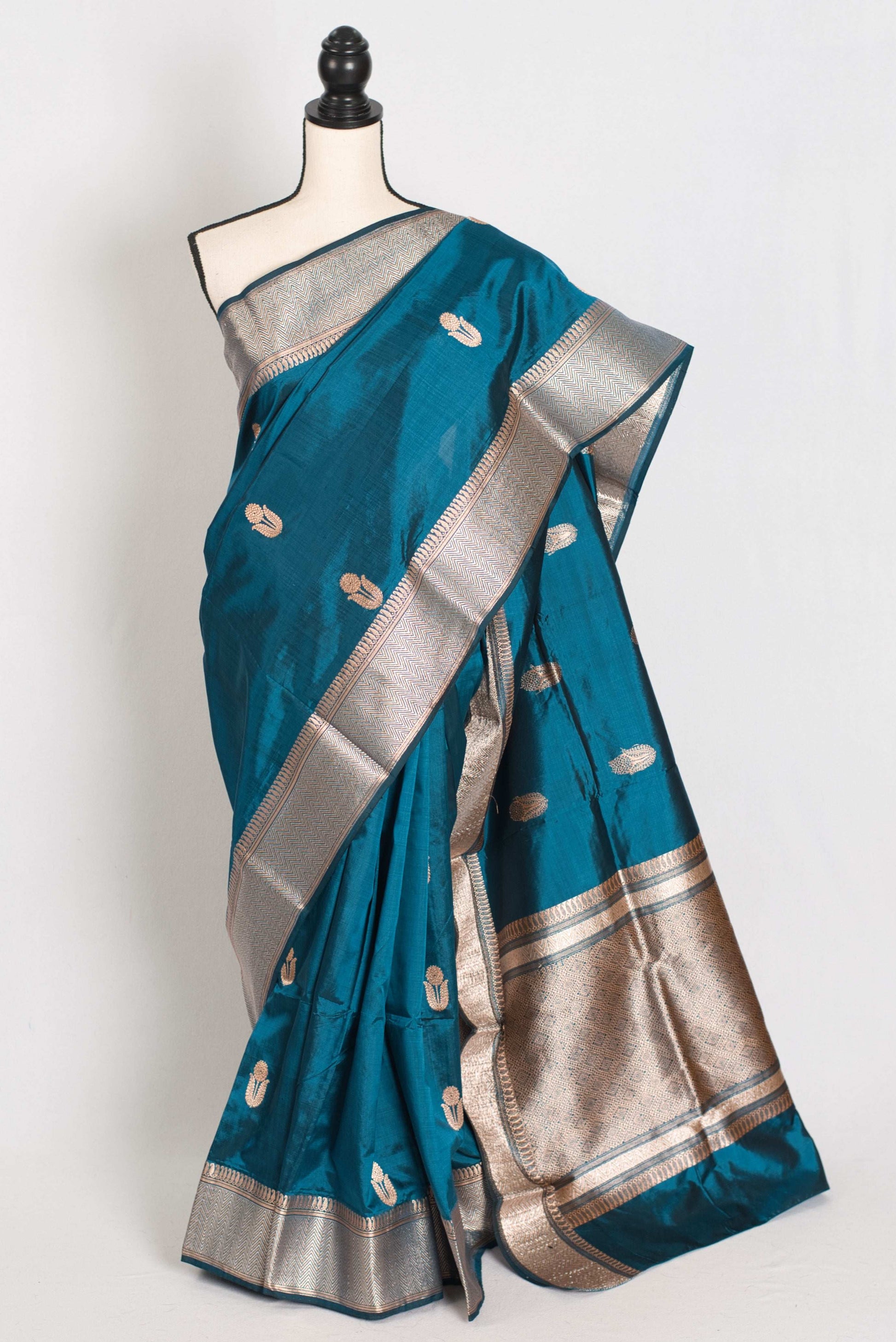 Prerna : Silk Mark Certified Blue Banarasi Silk Saree with Resham Thread image 0