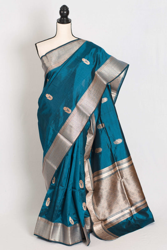 Prerna : Silk Mark Certified Blue Banarasi Silk Saree with Resham Thread image 0