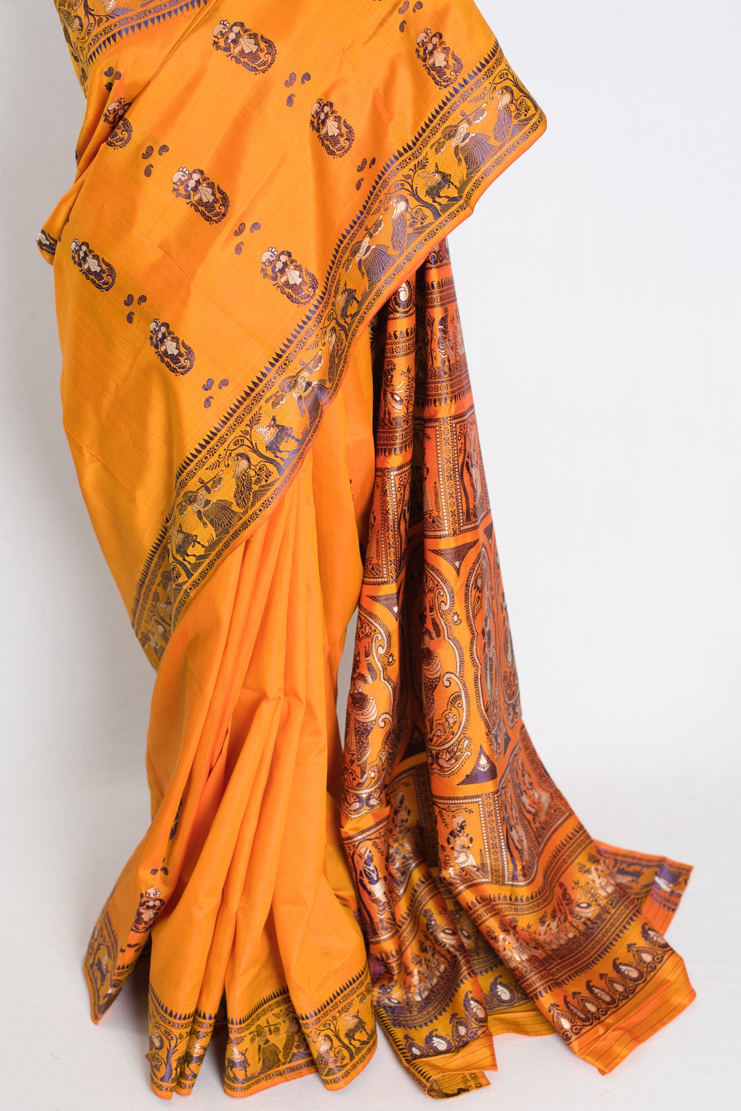 Bidisha : Traditional Baluchari Silk Saree from Bengal in Orange image 5