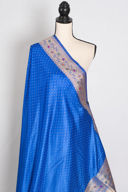 Nila | Blue Semi Mashru Banarasi Saree | Pre-Stitched Size 42 Brocade Blouse image 5