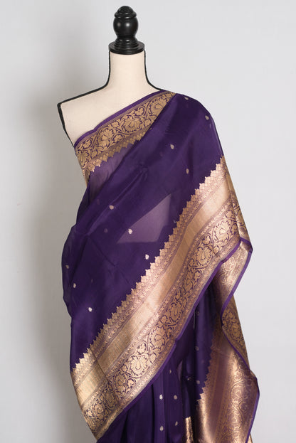 Purple and Gold Banarasi saree — pallu view