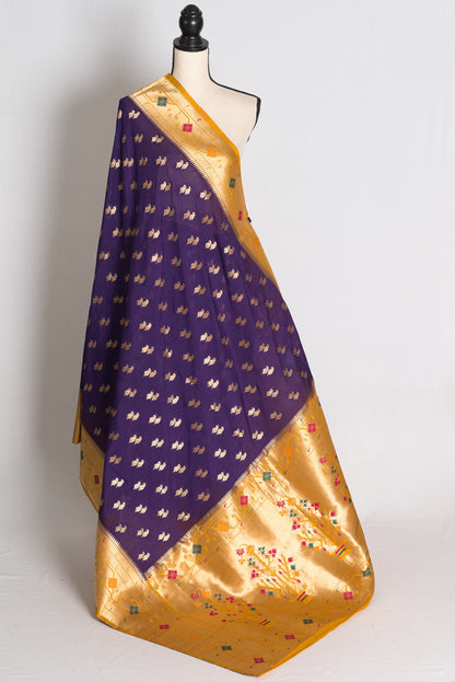 Parul: Purple and Yellow Paithani Inspired Semi Silk Saree image 1