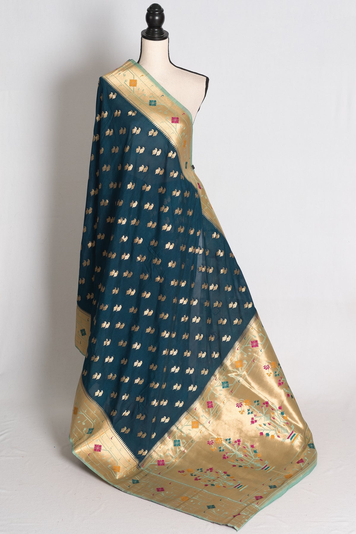 Sangiya: Blue Paithani Semi Silk Saree with Light Blue Border image 1
