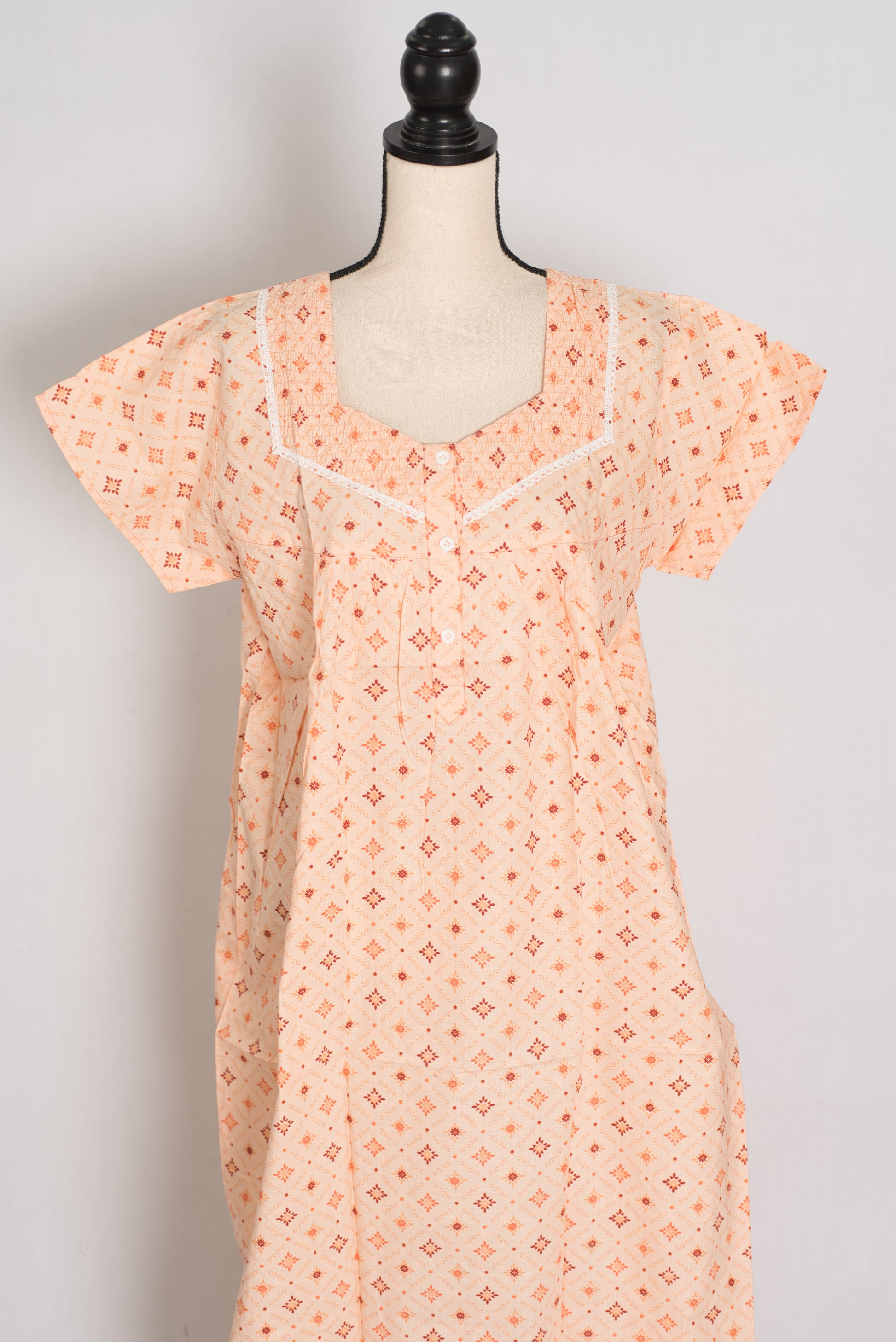 Light Orange Geometric Floral Print Pure Cotton Indian Nightgown image 0
