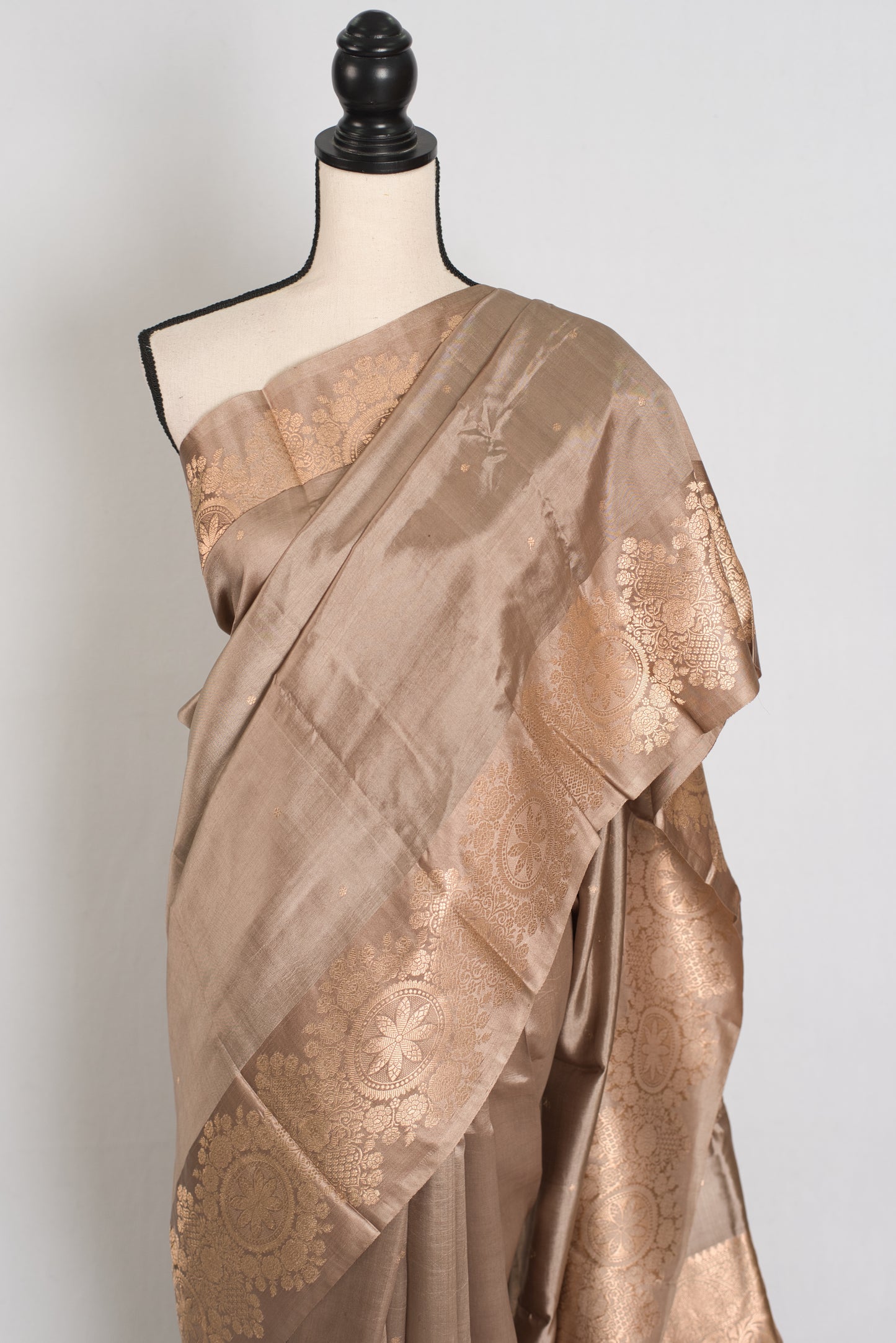 Mandar | Metallic Brown & Gold Silk Mark Certified Katan Banarasi Saree image 6