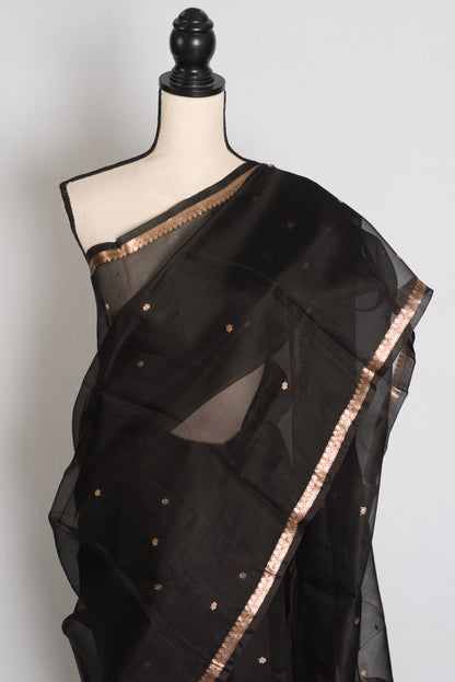 Black and Antique Gold Banarasi saree — blouse piece