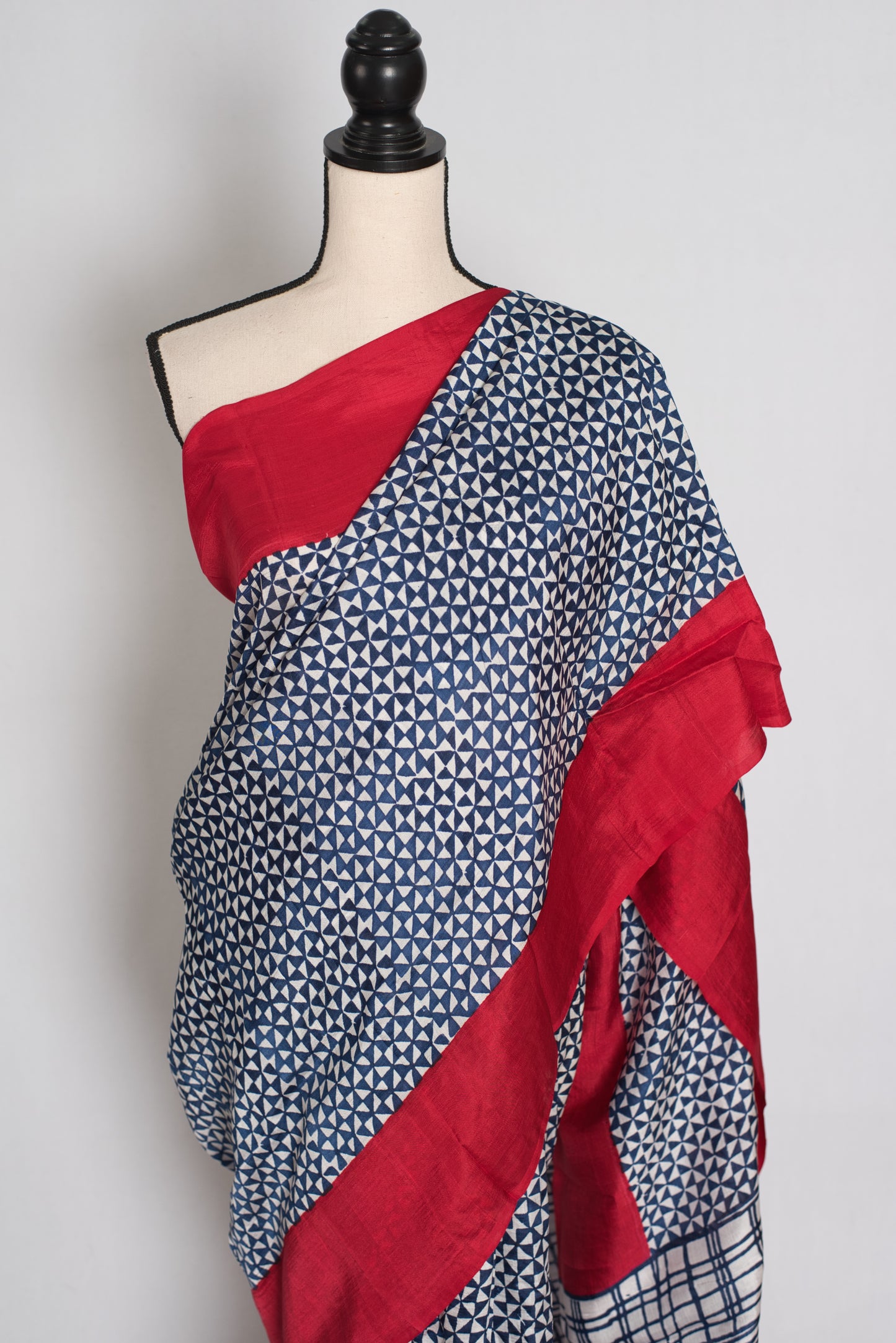 Arundhuti : Blue and Red Contemporary Hand Block Printed Murshidabad Silk Saree image 6