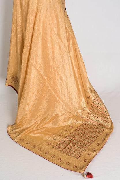 Benu : Beige and Gold Dola Silk Banarasi Saree with Hand-Embroidered Work image 3