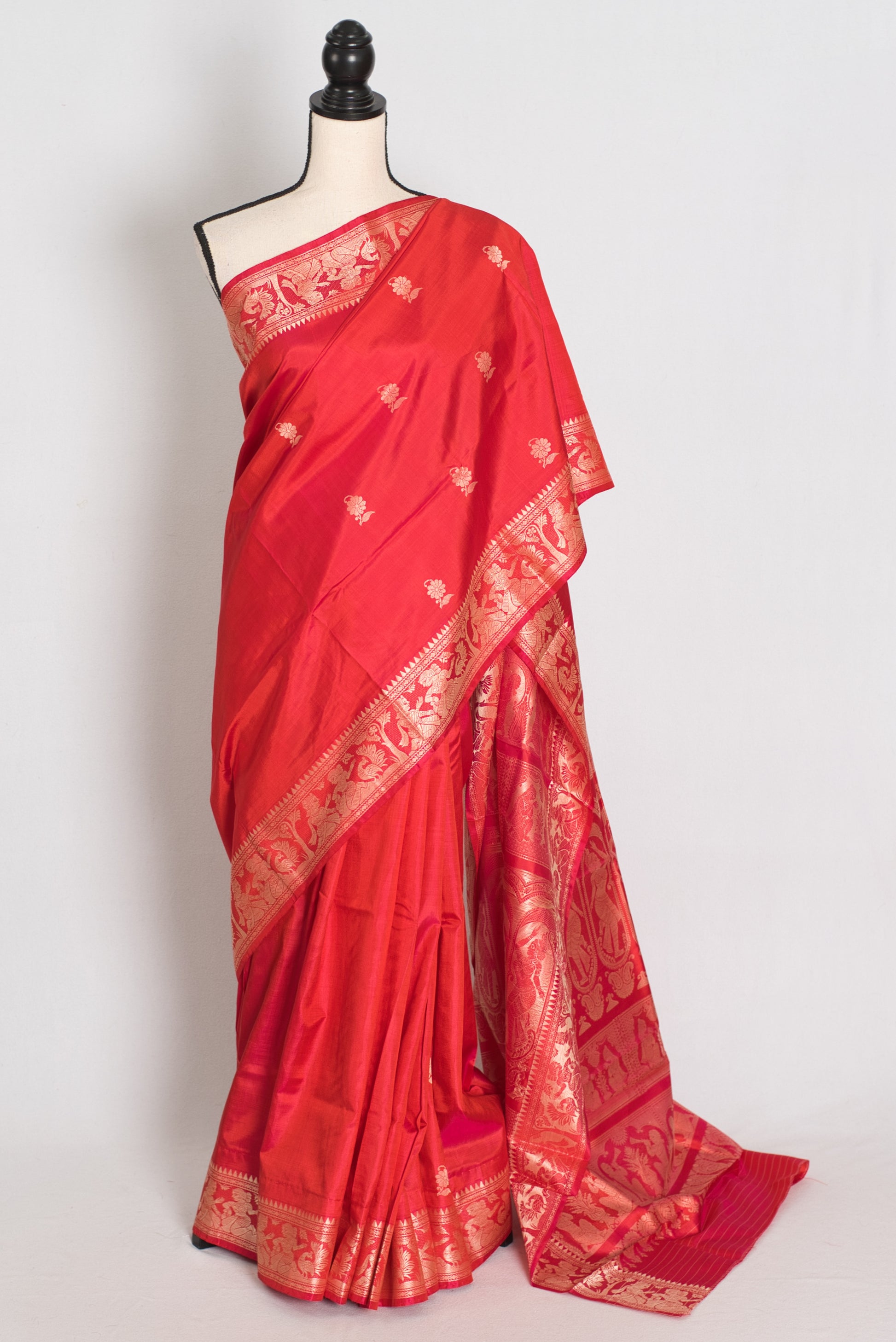 Supriya | Orange Red and Cream Handwoven Baluchari Pure Silk Saree image 0