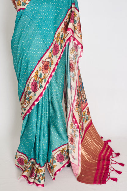 Srija | Turquoise Blue Soft Modal Silk Saree | Contemporary Designer Drape image 7