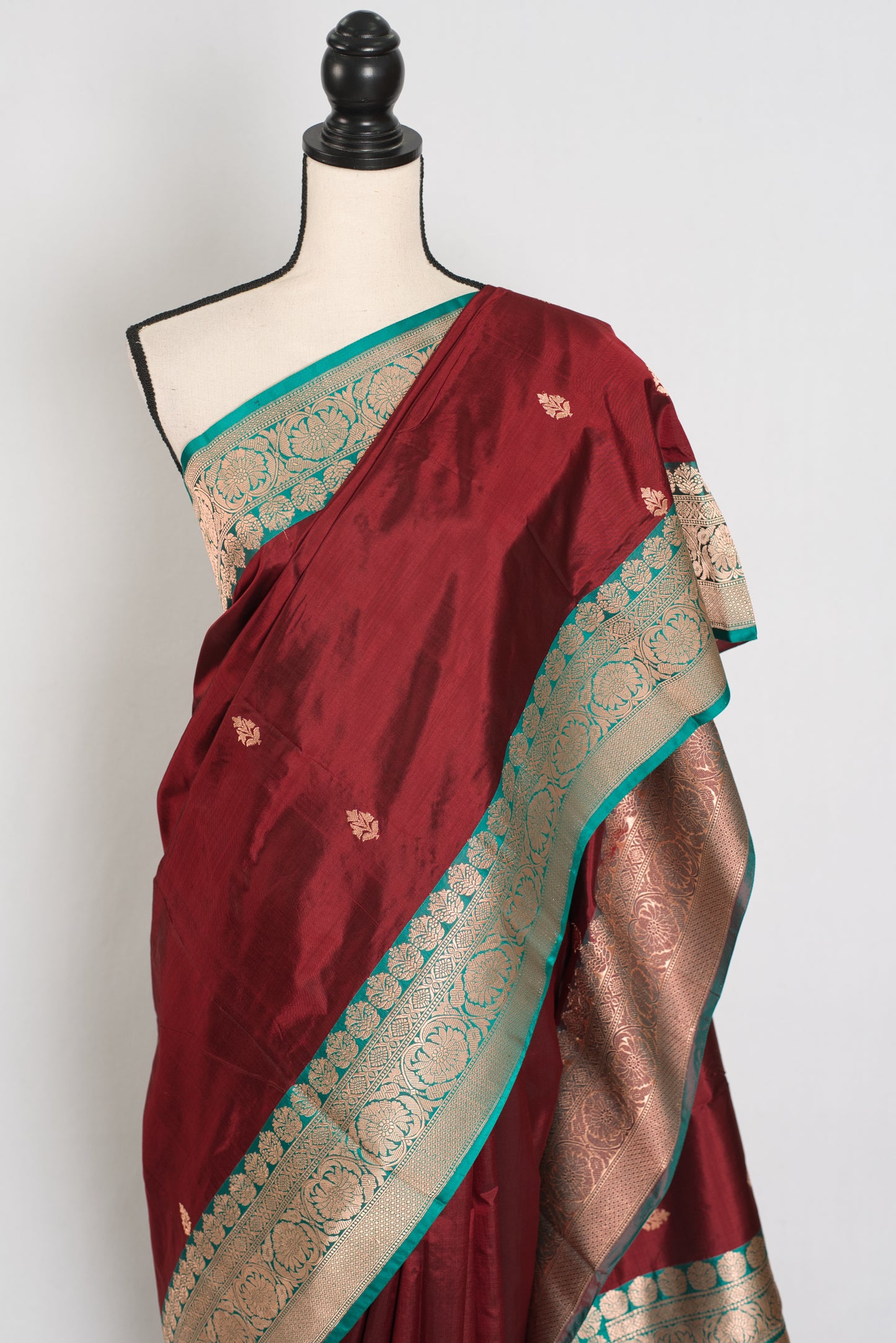 Kalpana | Brown Pure Katan Silk Banarasi Saree with 40 Size Stitched Blouse image 6