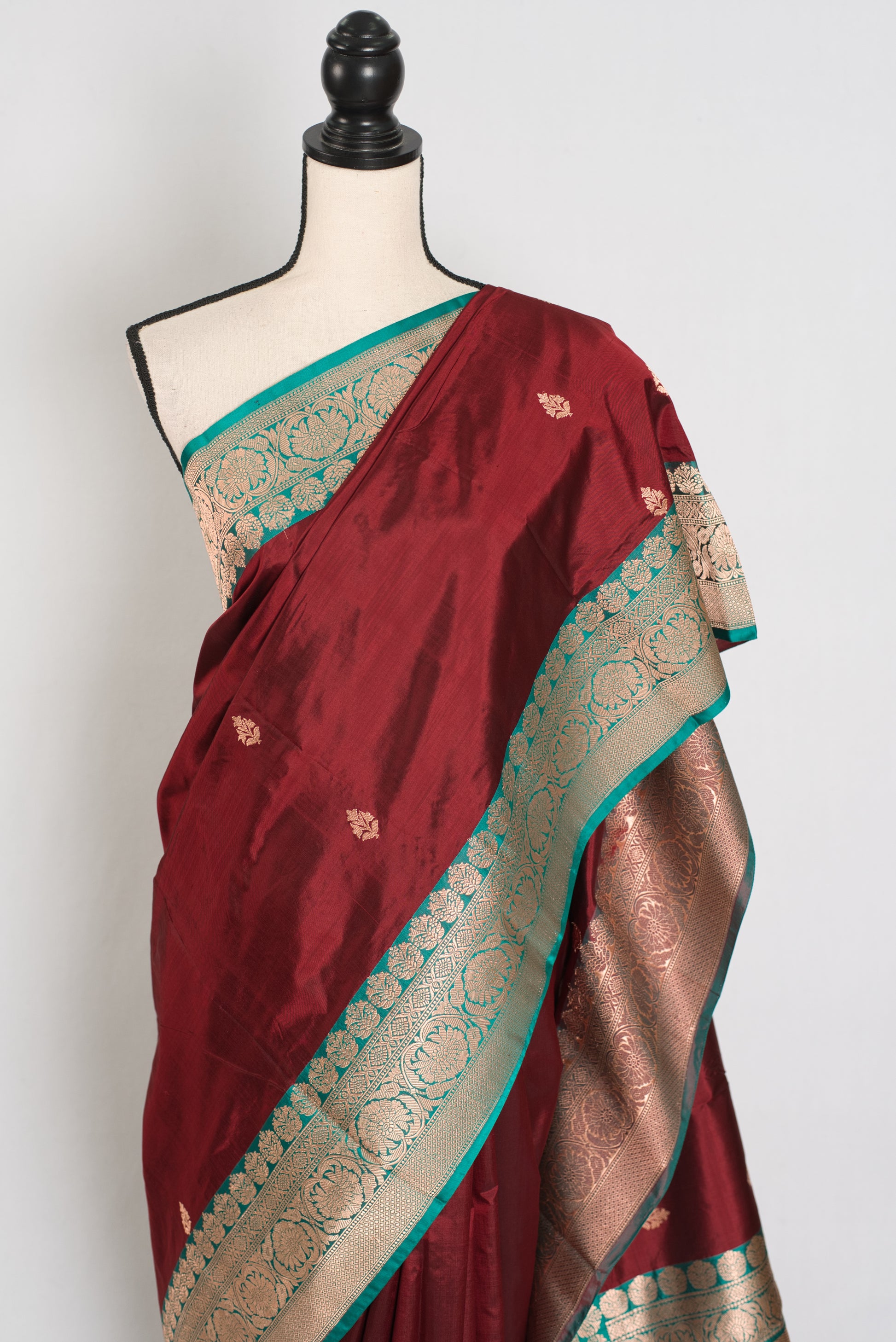 Kalpana | Brown Pure Katan Silk Banarasi Saree with 40 Size Stitched Blouse image 6