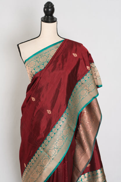 Kalpana | Brown Pure Katan Silk Banarasi Saree with 40 Size Stitched Blouse image 6