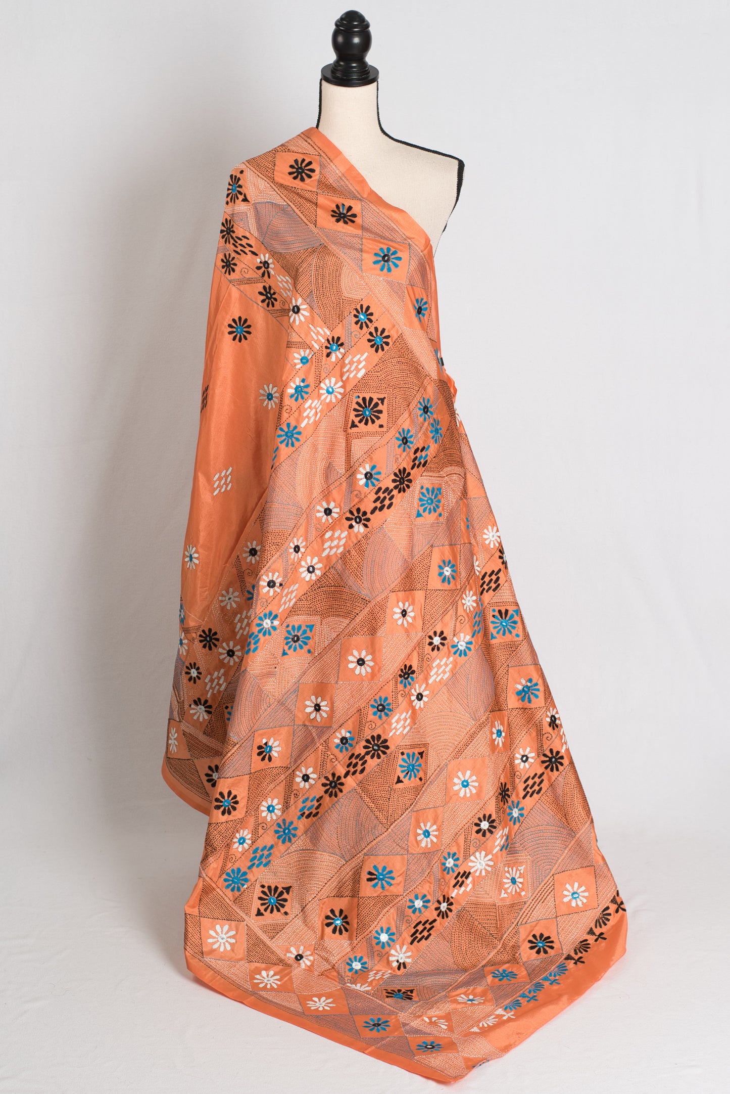 Rukmini : Light Orange Blended Silk Saree with Hand Embroidery Lambani Work image 1